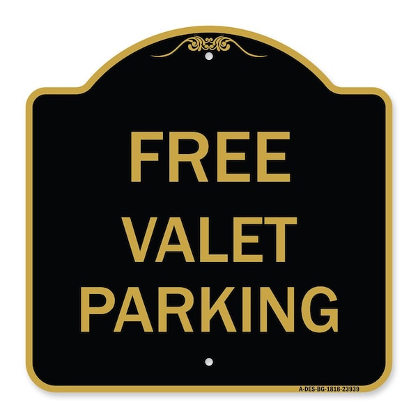 Signmission Designer Series Sign-Free Valet Parking, Black & Gold Aluminum Sign, 18" x 18", BG-1818-23939 A-DES-BG-1818-23939 - main